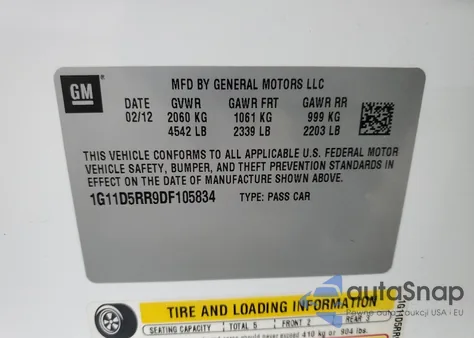 2013 Chevrolet Malibu 1Lt из США, поврежденный, VIN 1G11D5RR9DF105834